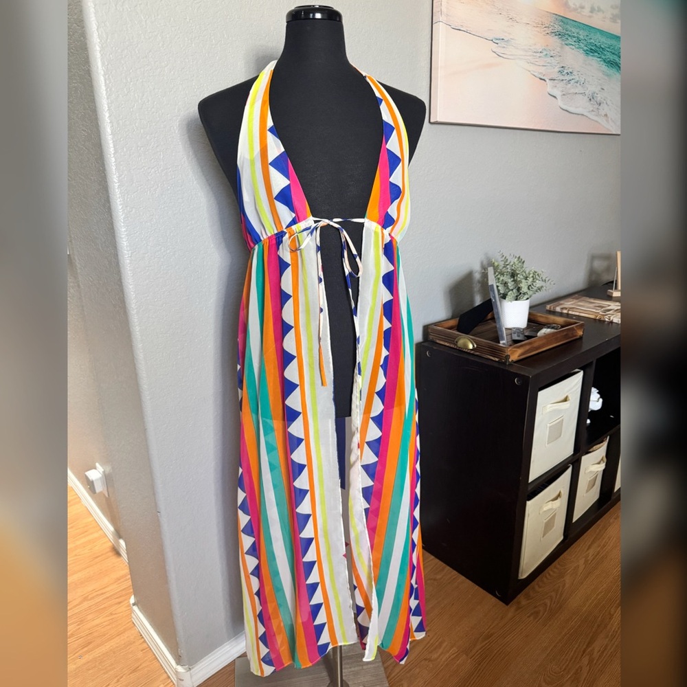 Colorful Geometric Halter Dress